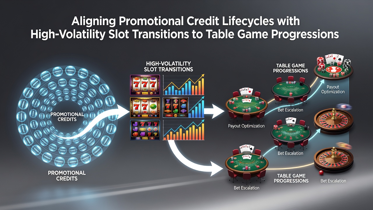 Casino floor layout showing slot machines transitioning into table game areas with promotional displays