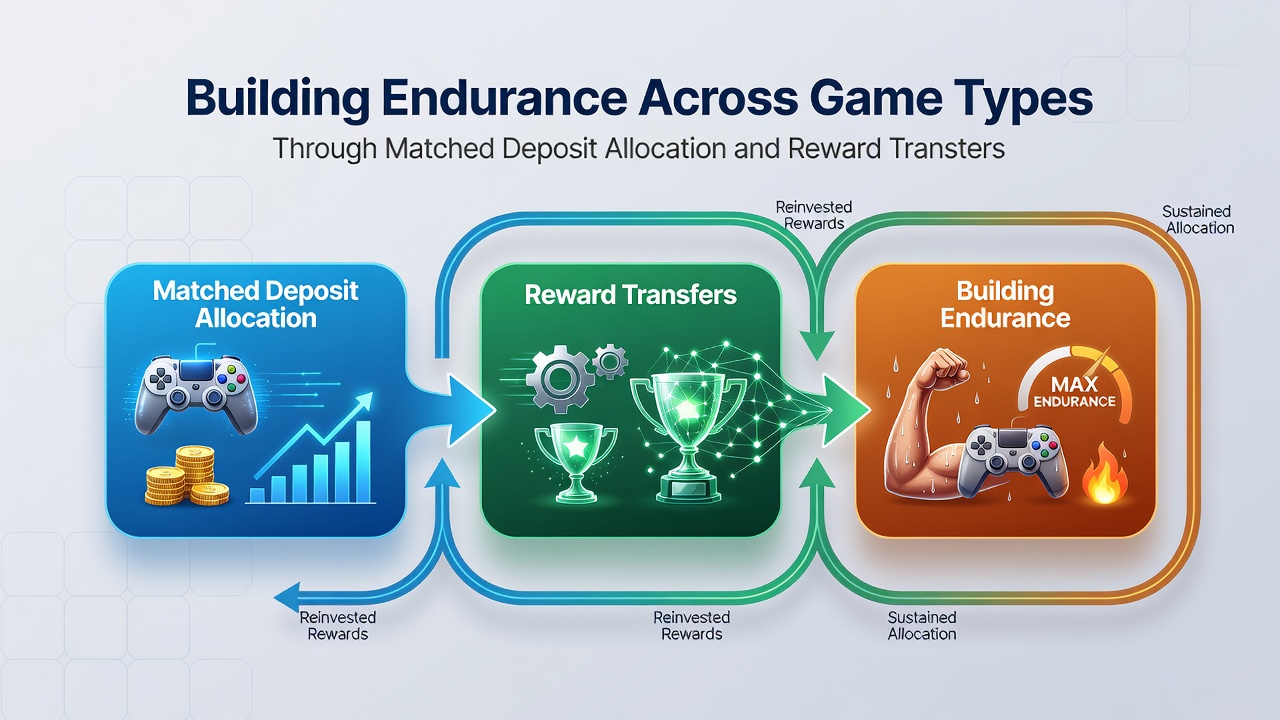 Flow diagram illustrating reward transfer process from slots to table games with allocation percentages