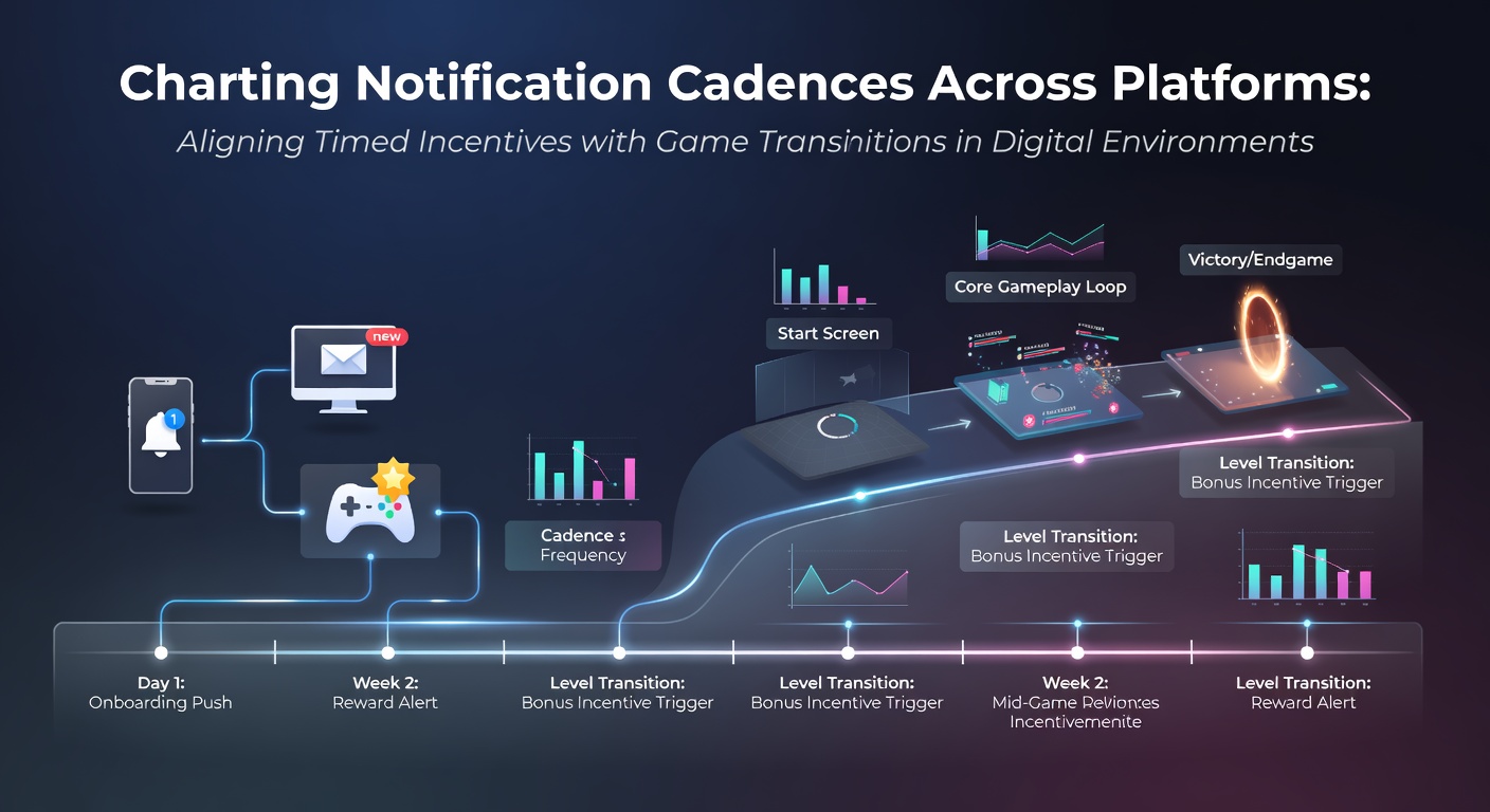 Digital game interface showing notification settings and timed reward prompts across mobile and desktop platforms