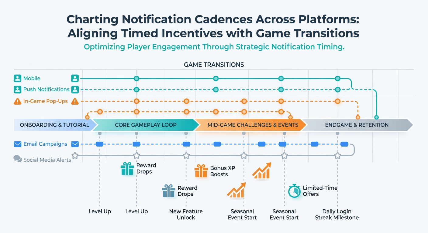 Analytics dashboard displaying notification cadence charts and transition event alignments in a gaming app