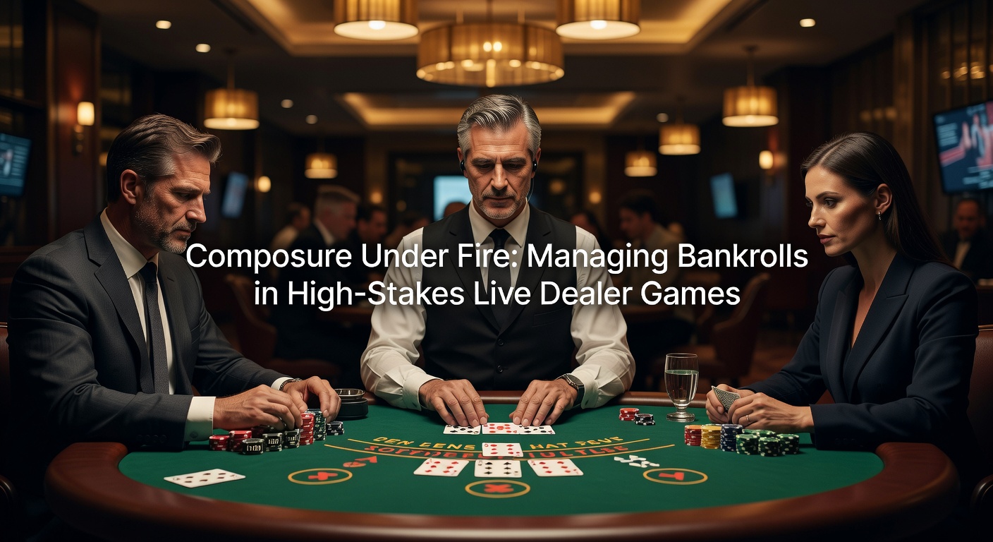 Intense player focused at a live dealer blackjack table, chips stacked high amid dramatic lighting