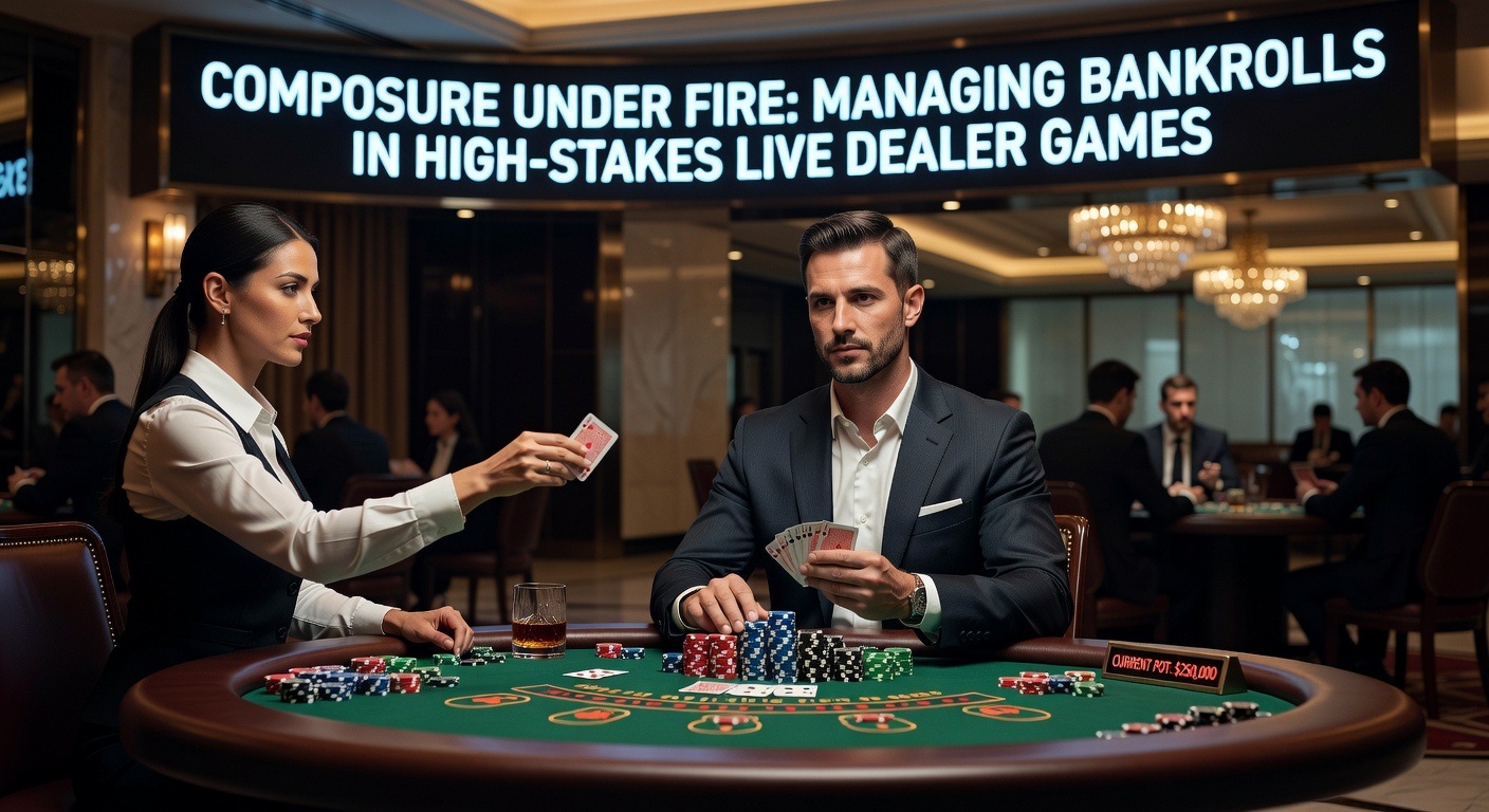 Close-up of poker chips and a tense hand on a live baccarat table, dealer mid-action