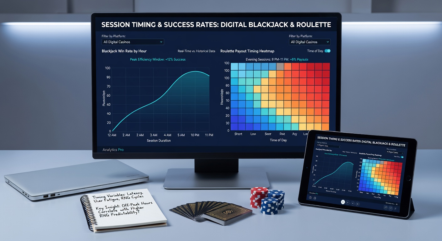 Charts displaying session length data and outcome distributions for online blackjack and roulette