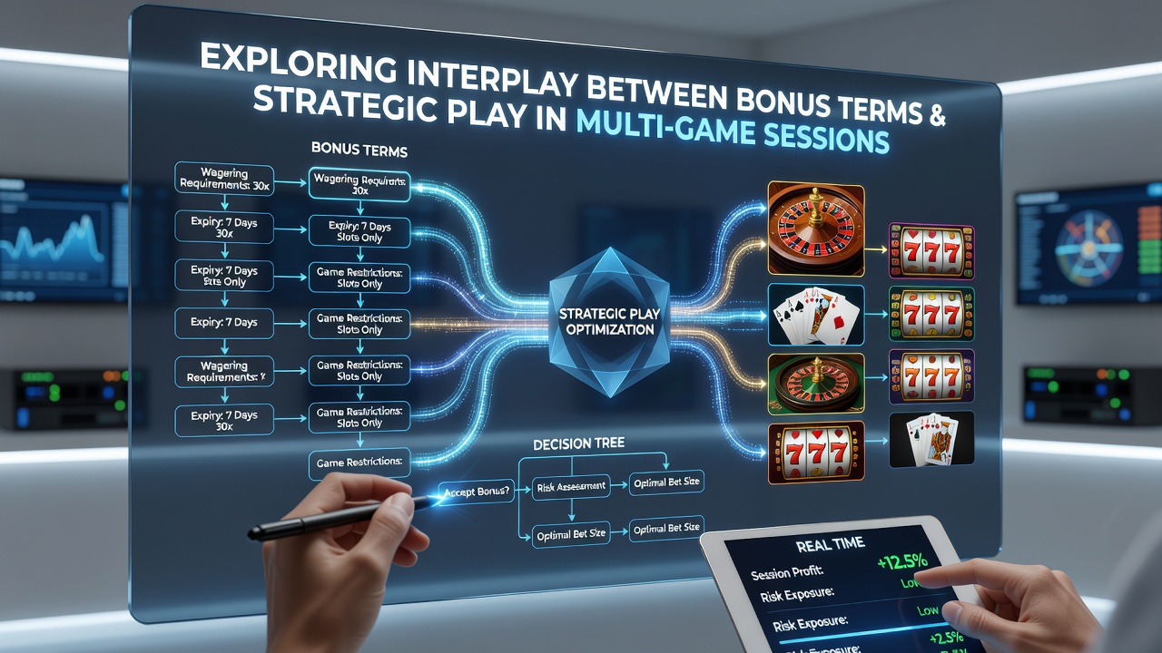 Casino player reviewing bonus terms on a tablet while planning multi-game session strategies