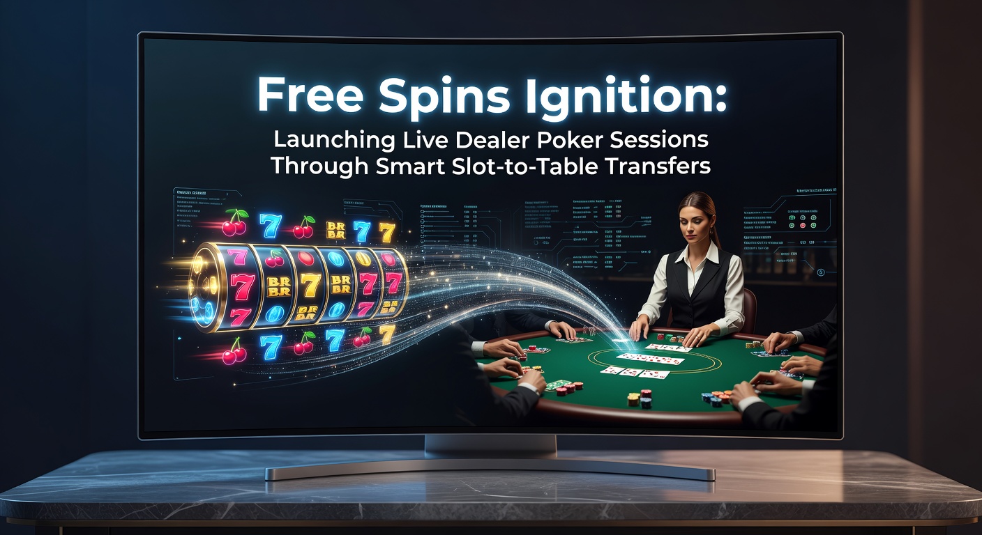 Vibrant slot reels transitioning into a live dealer poker table setup, symbolizing seamless fund transfers at Ignition Casino