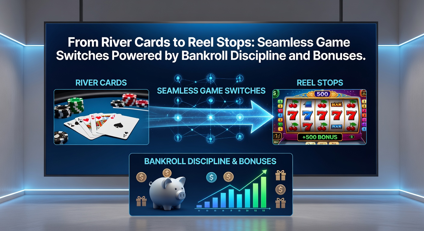 Infographic showing bankroll allocation from poker winnings to slot bonuses, with charts on discipline strategies