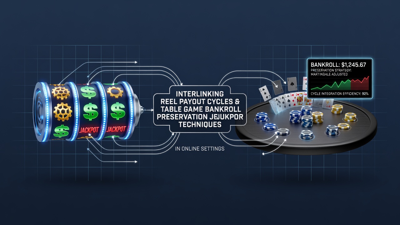 Diagram showing slot payout cycles linked to table game bankroll strategies in online casinos