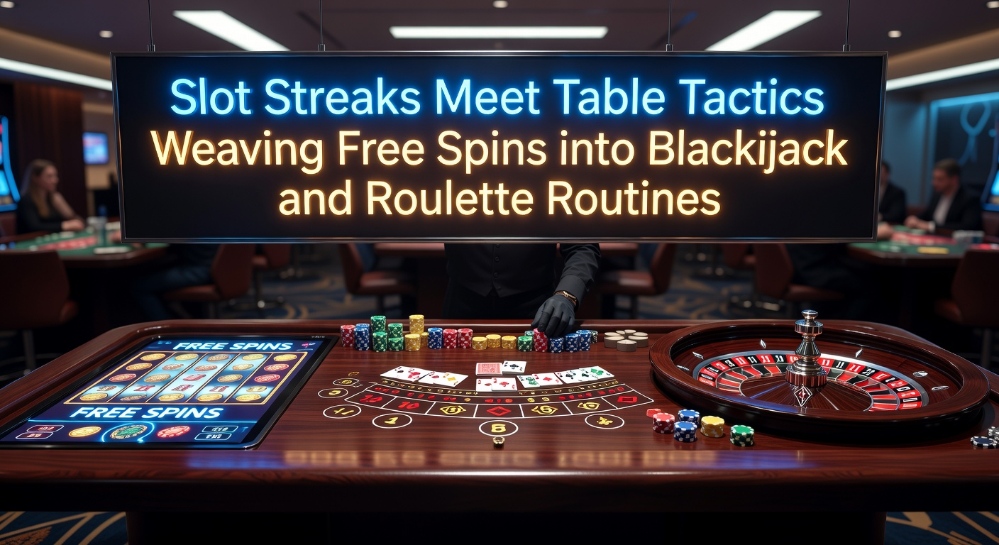 Close-up of roulette wheel spinning amid slot bonus lights, illustrating seamless shift from free spins to table bets in a lively casino environment