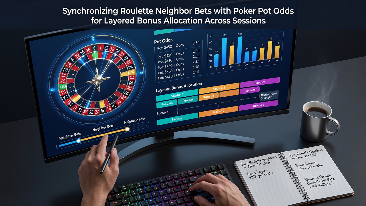 Roulette wheel close-up showing neighbor bet positions alongside poker table layout diagrams